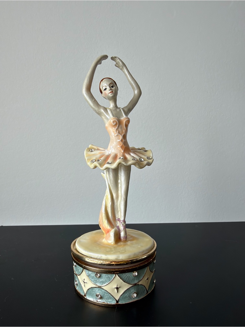 Vintage Enamel Bejeweled Ballerina Musical Statue
